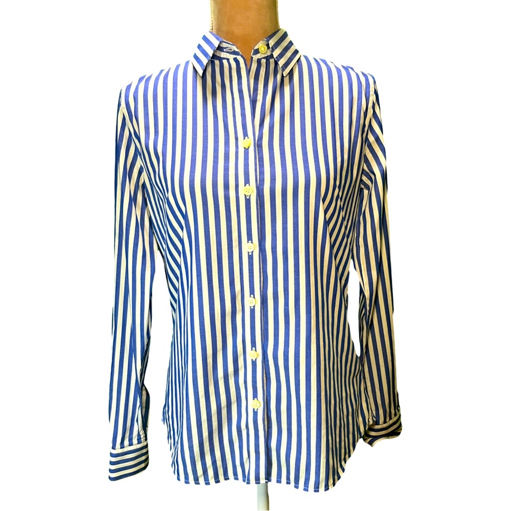 BANANA REPUBLIC Blue and White Striped Button Down Cotton Shirt Size 6